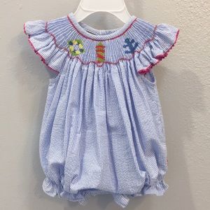 POSH Smocked nautical striped bubble